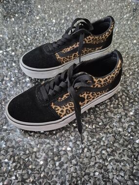 Vans Leopard Print Black Suede Old Skool Girls' Sneakers